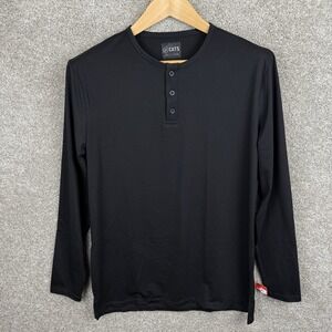 Cuts Clothing Black Long Sleeve Henley Shirt‎ Men's Medium Pyca Pro Split Hem